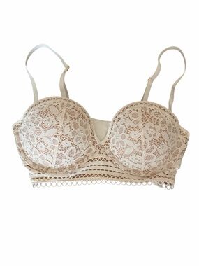 Bras N Things white nude lace strapless convertible bra 34C wedding bride bridal